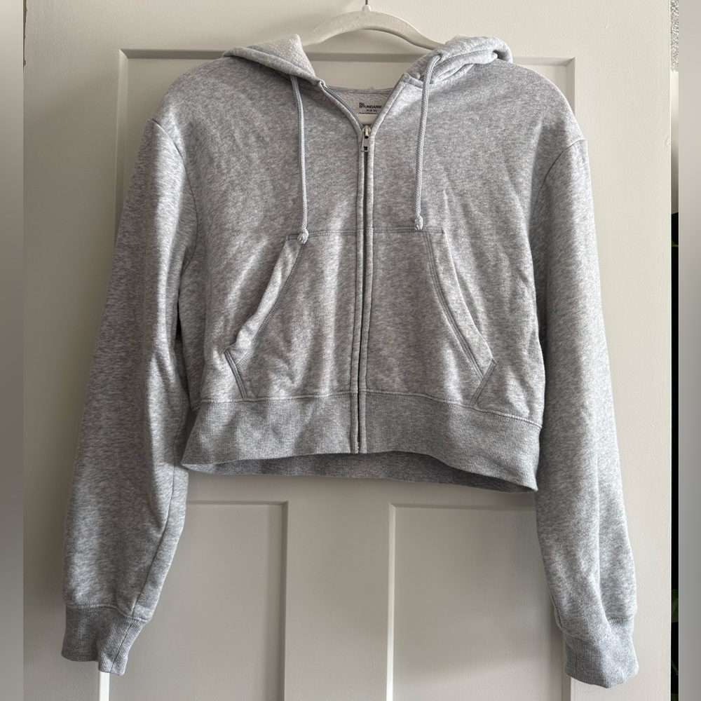 Light Gray Heather Cropped Zip-Up Hoodie